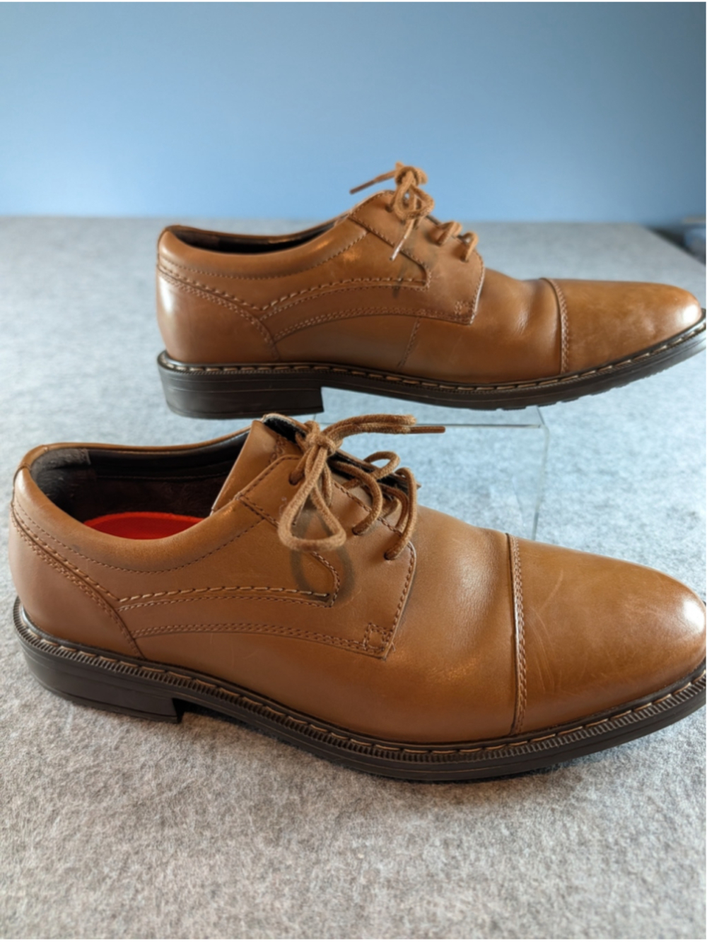 Rockport Tanner Men's Cap Toe Oxford Dress Shoes CI1076 Cognac Leather Size 9 M - Picture 4 of 14